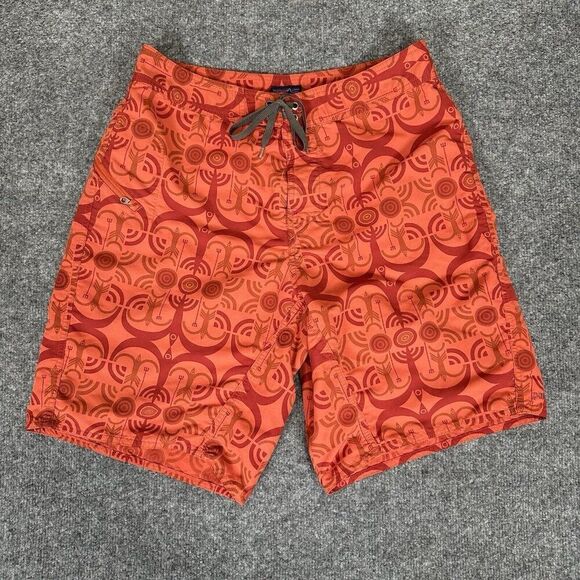 Patagonia Board Shorts Mens 33 (32) Orange Geometric Swim Trunks 9" Nylon Adult - Picture 1 of 9